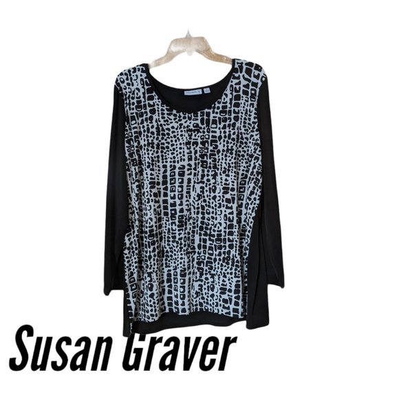 Susan Graver Front Print/Solid Back Long Sleeve - Picture 1 of 11